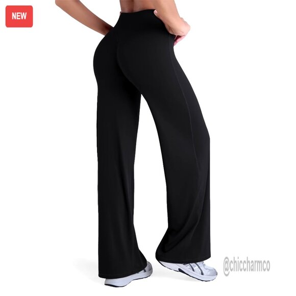 High Waist Butt Lifting Wide Leg Yoga Pants Tummy Control Workout
